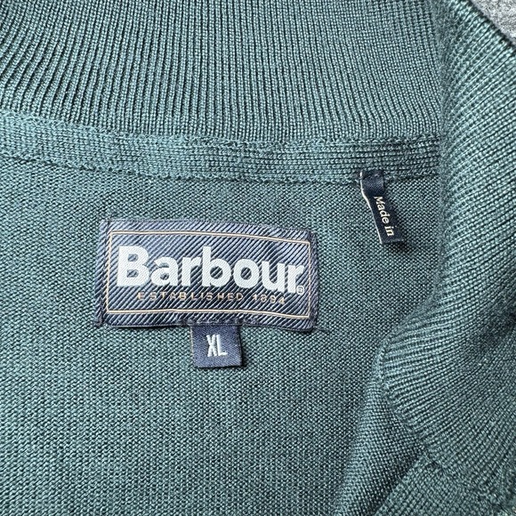 Barbour Quarter Zip Green Wool Sweater Size XL 1804 Crest Long Sleeve Crew Neck - Picture 5 of 12
